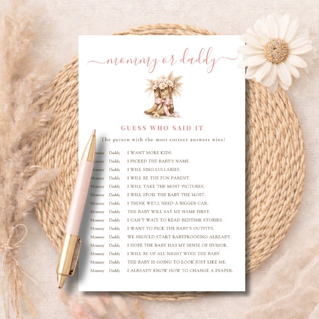 Boots & Pink Bow Mommy or Daddy Guess Who Said It (Criador carregado)