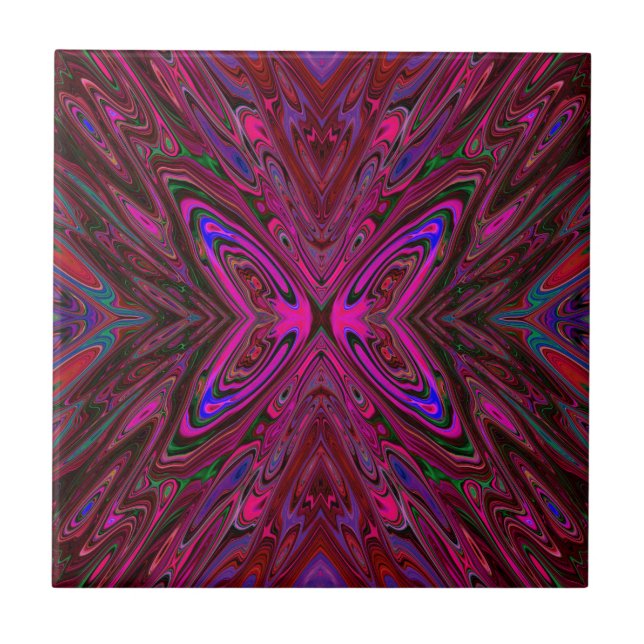 Borboleta Abstrata Rosa Quente, Vermelho e Azul Tr (Frente)