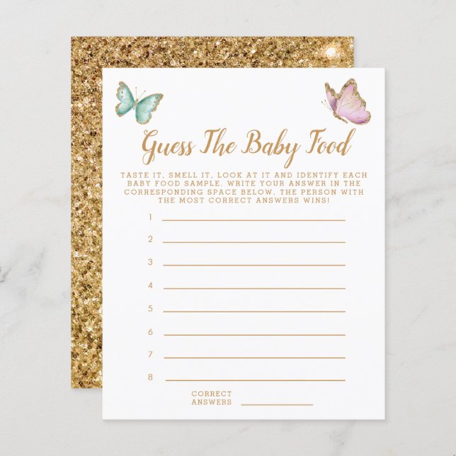 Borboleta Adivinha Jogo Do Chá Da Comida Do Bebê (Frente/Verso)