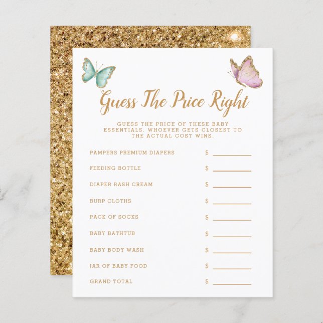 Borboleta Adivinha O Jogo Do Chá de fraldas Do Pre (Frente/Verso)