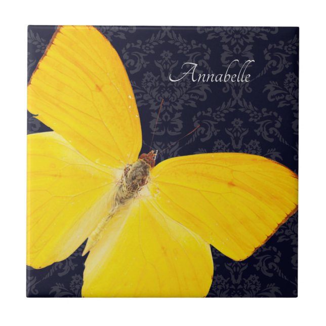 Borboleta Amarela Elegante Damasko Preto Adicionar (Frente)