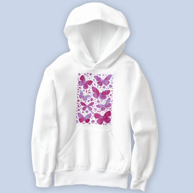 Borboleta Aquarela Magenta Rosa (Hot magenta pink watercolor butterfly art hoodie)