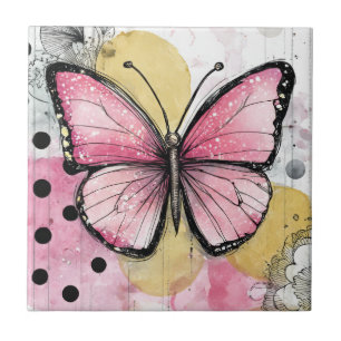 Borboleta Aquarela Rosa Arte Boho Natureza