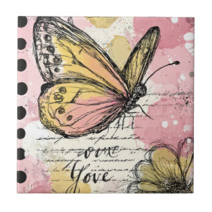 Borboleta Aquarela Rosa Dourado Arte Boho Natureza