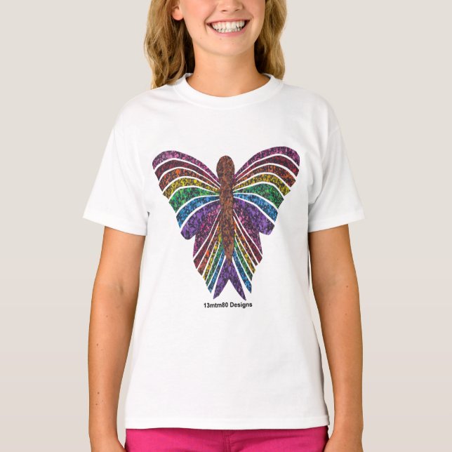 Borboleta Arco-íris (branca) - Camiseta Básica Fem (Frente)