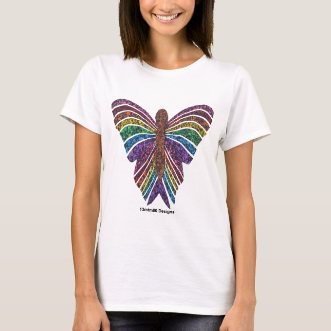 Borboleta Arco-íris (branca) - Camiseta Básica Fem (Frente)