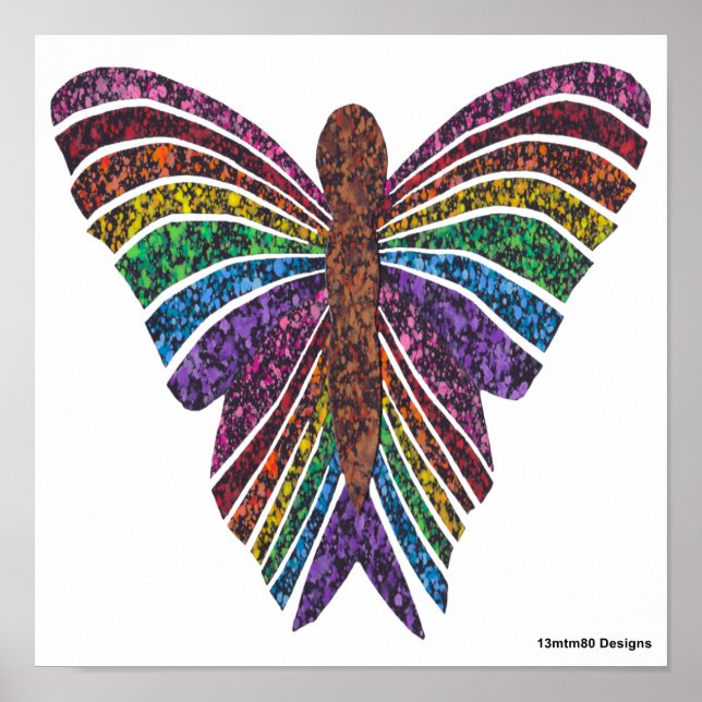 Borboleta Arco-íris (branca) - Impressão de Poster (Frente)