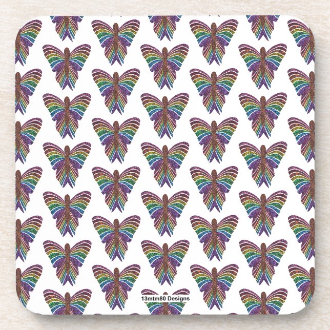 Borboleta Arco-íris (branca) - Porta-copos de Plás (Frente)
