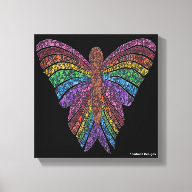 Borboleta Arco-íris (preta) - Impressão em Tela (Frente)