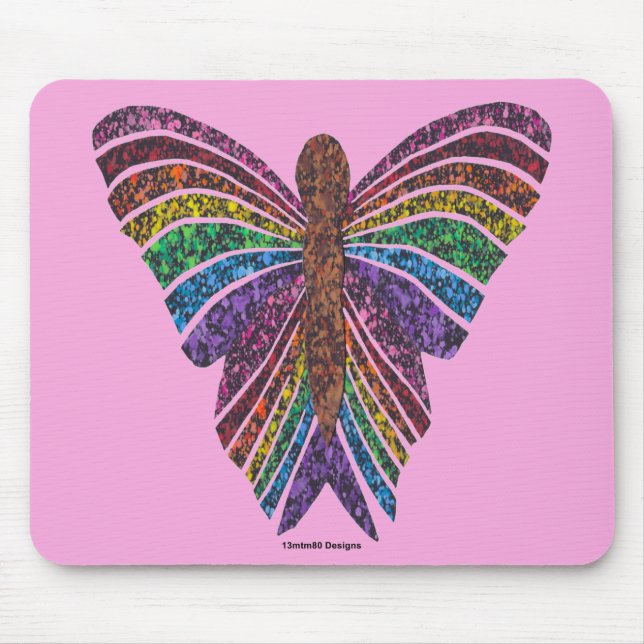 Borboleta Arco-íris (rosa) - Mouse Pad (Frente)