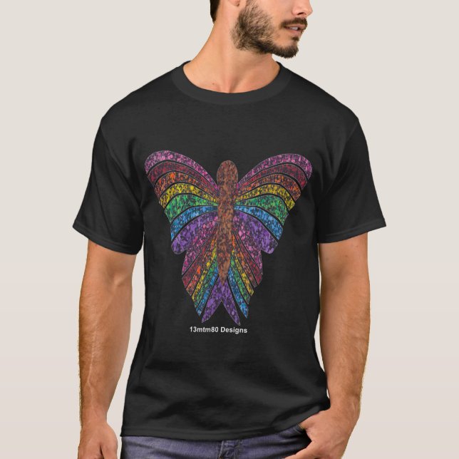 Borboleta Arco-íris (vívida) - Camiseta Preta Masc (Frente)