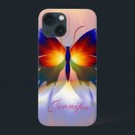 Borboleta Artística e Nome Personalizado<br><div class="desc">Este caso tem um design de borboleta decorativa com efeito de aquarela artística. O nome no caso é um objeto modelo e pode ser facilmente alterado para o desejado. Se você não gosta de qualquer texto,  apenas exclua-o.</div>