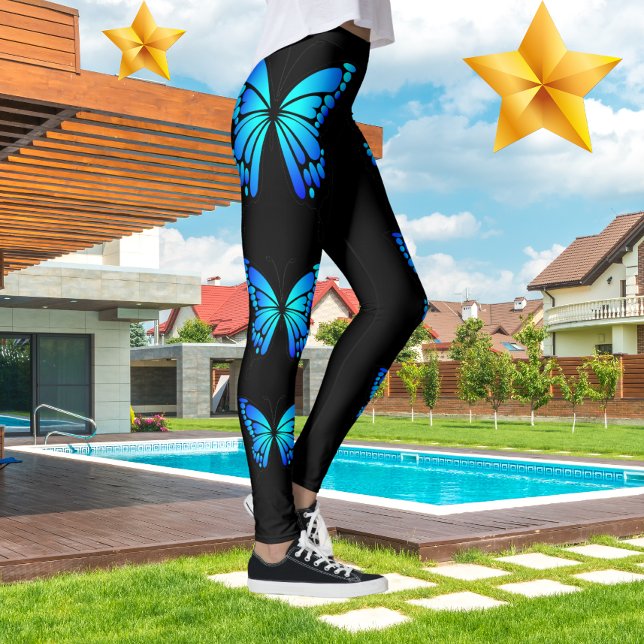 Borboleta Azul Black Modern Trendy Leggings Hot (Criador carregado)