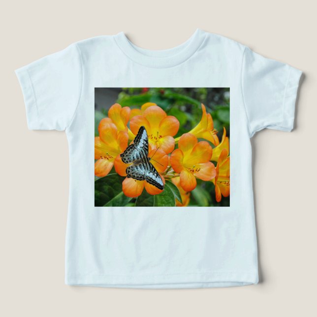 Borboleta azul com Rhododendron tropical (Design frontal)
