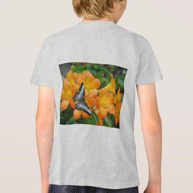 Borboleta azul com T-Shirt Rhododendron tropical (Verso)
