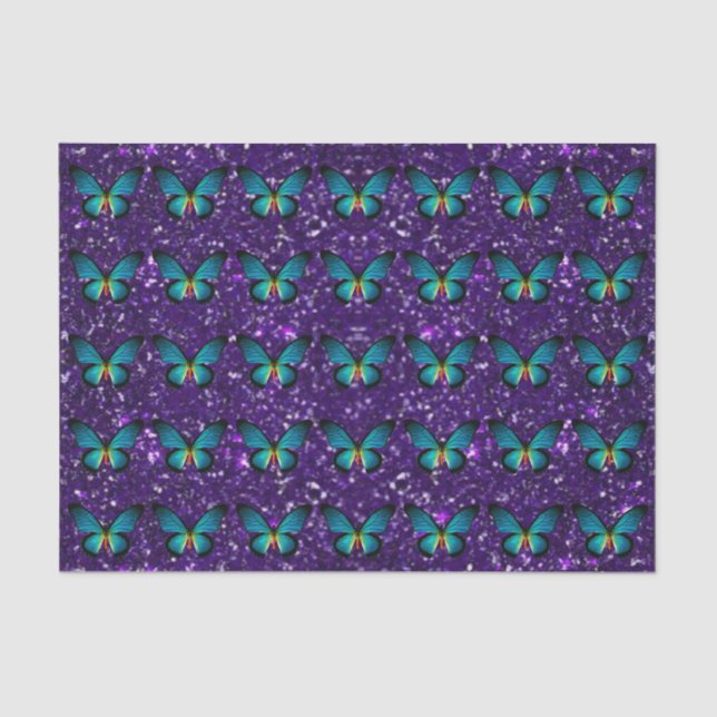 Borboleta Azul Em Papel De Tecido Luminoso Púrpura (Frente )