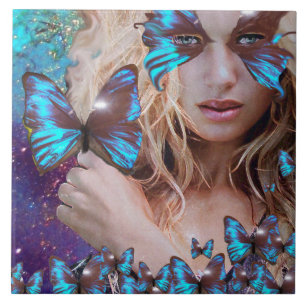 BORBOLETA AZUL EM SPARKLES DO OURO VERDE DA