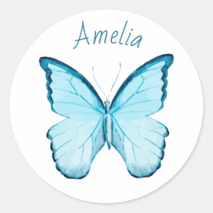 Borboleta azul etiqueta conhecida personalizada do