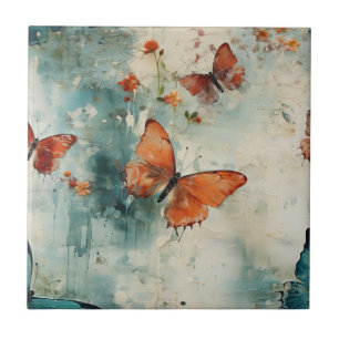 Borboleta Azul Jardim Inglês Floral Vintage