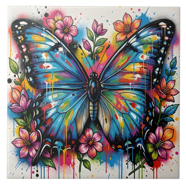Borboleta Azul Morpho Arte de Rua Grafite Grunge (Frente)