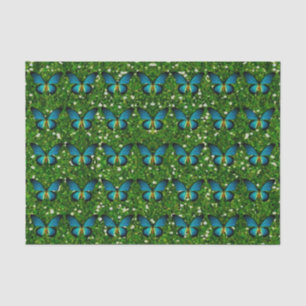 Borboleta Azul No Papel De Tecido Com Brilho Verde