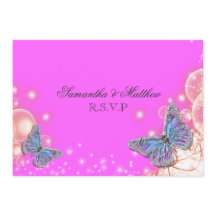 Borboleta azul roxa rosa casamento rsvp