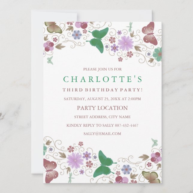 Borboleta Bonito verde | Convite de Aniversário (Frente)