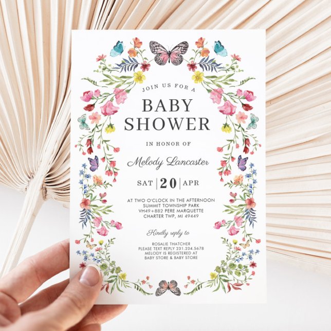 Borboleta Chá de fraldas de flor selvagem Convite (Tiny Blooms Butterfly Wilflower Baby Shower Invitation)