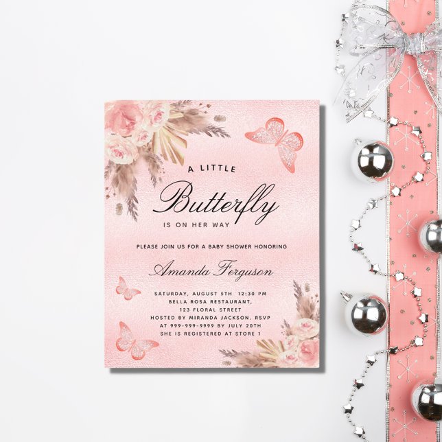 Borboleta chá de fraldas pampas orçamento convite (Criador carregado)