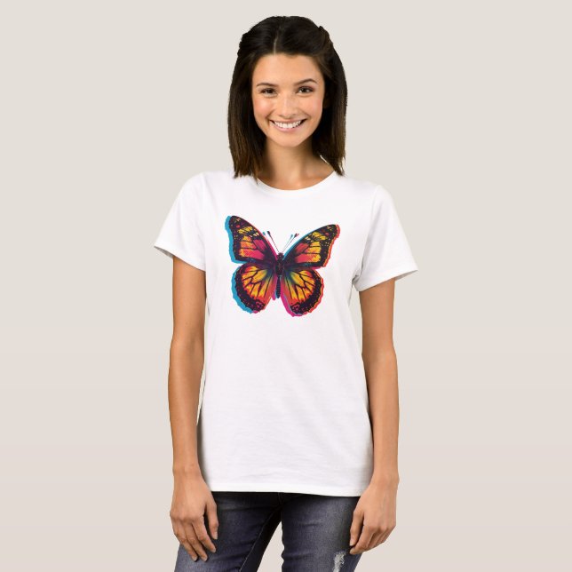 Borboleta Colorida da Pop Art – Camiseta Retro (Frente Completa)