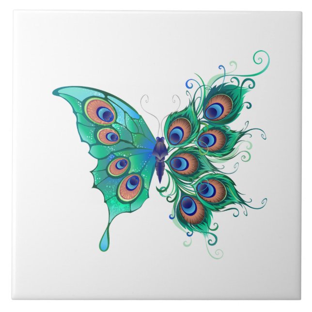 Borboleta com Penas de Pavão Verde (Frente)