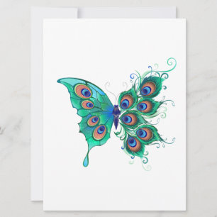 Borboleta com Penas de Pavão Verde