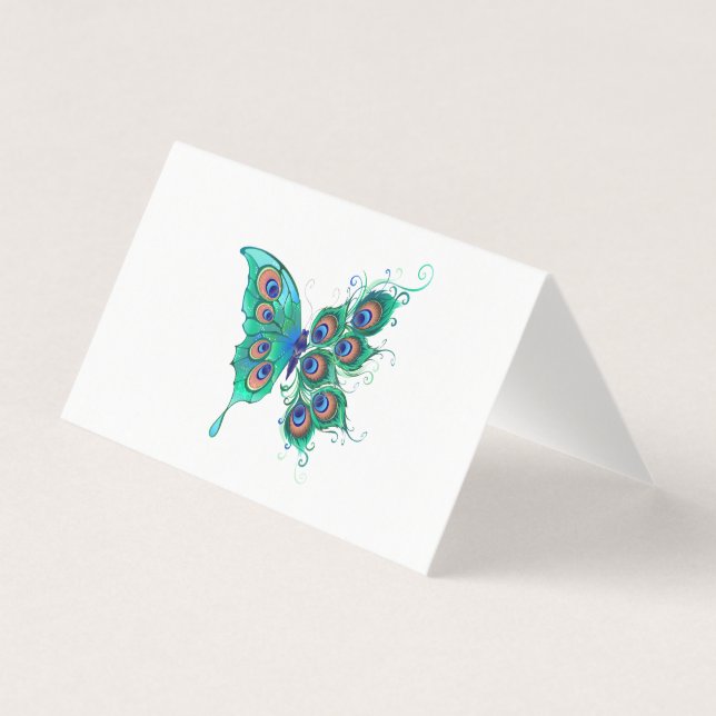 Borboleta com Penas de Pavão Verde (Frente)