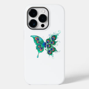 Borboleta com Penas de Pavão Verde