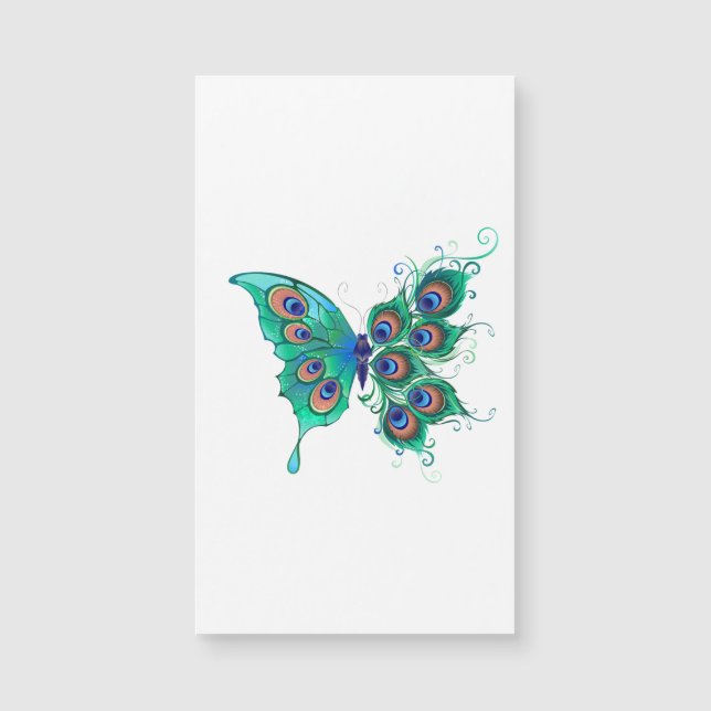 Borboleta com Penas de Pavão Verde (Frente)