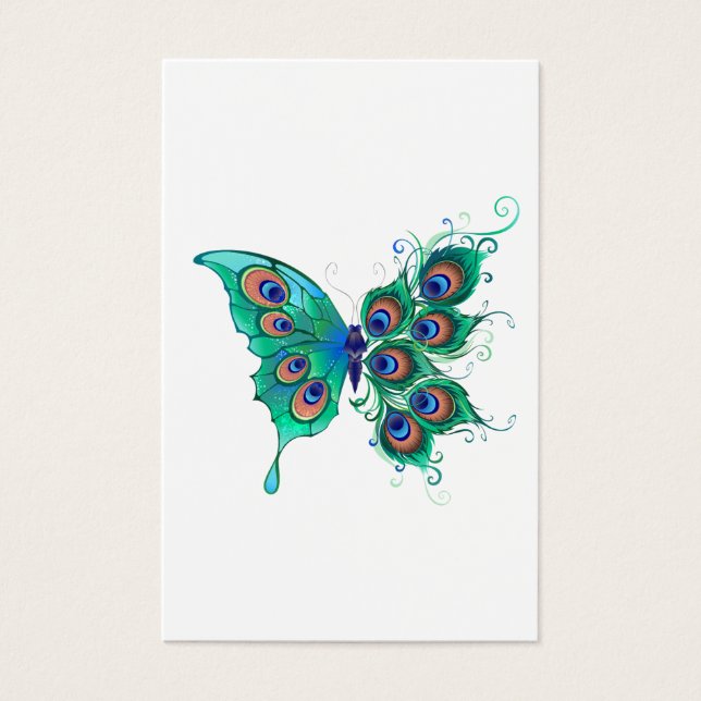 Borboleta com Penas de Pavão Verde (Frente)