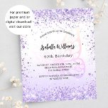 Borboleta de aniversário violenta convite orçament<br><div class="desc">Para uma elegante festa de aniversário 40th (ou qualquer idade). Um plano de fundo branco e violeta. Decorado com brilho violeta, faíscas e uma borboleta grande. Personalize e adicione um nome e detalhes da parte. O nome é escrito com um script de estilo manuscrito. 1 folha = 1 convite impresso...</div>