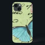 Borboleta de asa azul no cartão postal<br><div class="desc">Este cartão postal teal carregar uma mensagem de beleza. Uma delicada borboleta de asas azuis repousa no cartão, ocultando alguns dos escritos que contém. Este impressão do Vision Studio faria um excelente adicional para sua casa!</div>