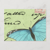 Borboleta de asa azul no cartão postal