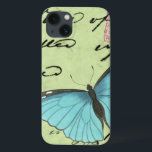 Borboleta de asa azul no cartão postal<br><div class="desc">Este cartão postal teal carregar uma mensagem de beleza. Uma delicada borboleta de asas azuis repousa no cartão,  ocultando alguns dos escritos que contém. Este impressão do Vision Studio faria um excelente adicional para sua casa!</div>