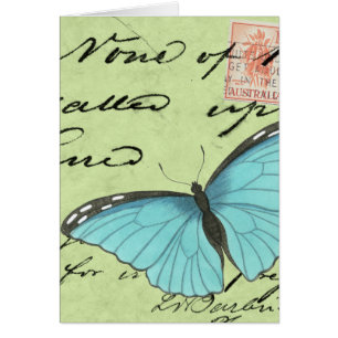 Borboleta de asa azul no cartão postal