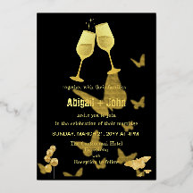 Borboleta de casamento de taça de vinho dourado
