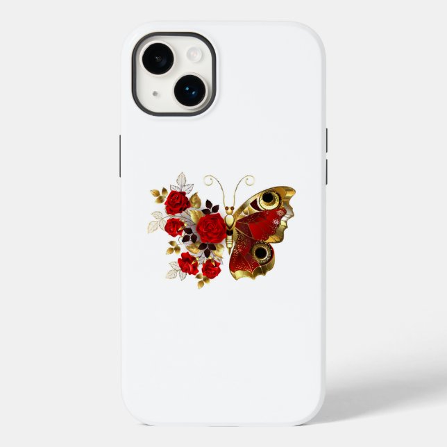 Borboleta de flor vermelha com rosas vermelhas (Verso)