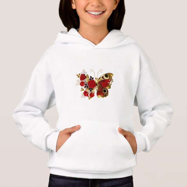 Borboleta de flor vermelha com rosas vermelhas (Frente)