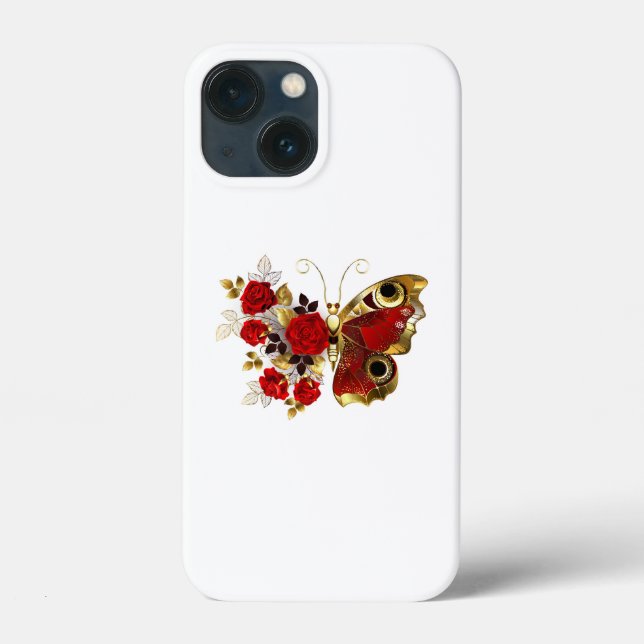 Borboleta de flor vermelha com rosas vermelhas (Verso)