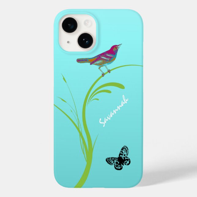 Borboleta de pássaro rosa-branca-pintada em Aqua (Verso)