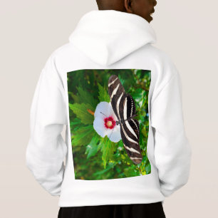 Borboleta-de-vidro-zebra em camiseta-vermelho-hibi