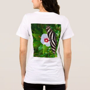 Borboleta-de-vidro-zebra em camiseta-vermelho-hibi