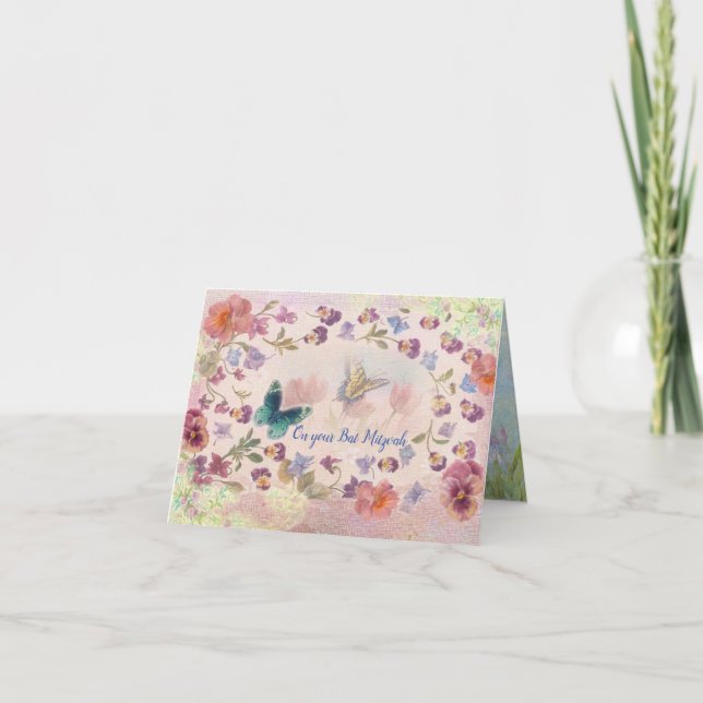 Borboleta e Cartão de Nota Botânica Ilustrados (Frente)