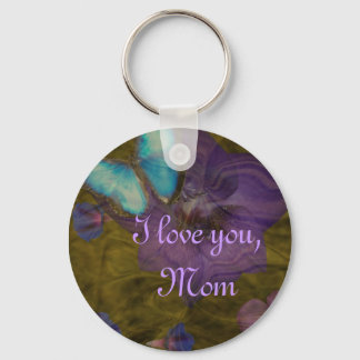 Borboleta e Flores "Eu te amo, mãe" Chaveiro